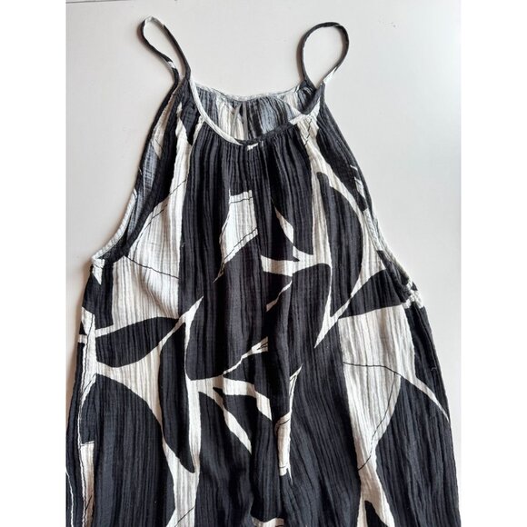ANTHROPOLOGIE White Black Sheer Printed Cotton Gauze Wide Leg Jumpsuit, Size L - Picture 5 of 16